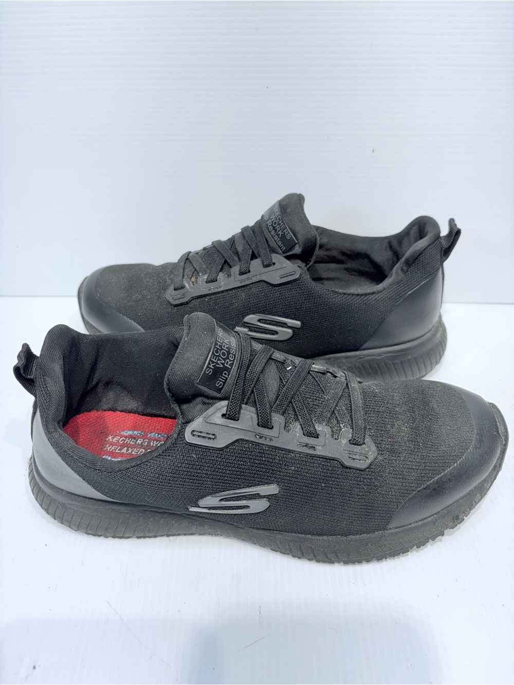 Skechers Work Slip Resistant Black Knit Slip-On Gray Accents - Women Size 7.5